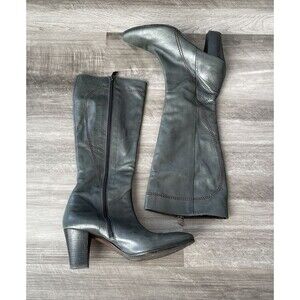 Alberto Fermani Green Leather Heeled Boots 36 US 5.5 Mid Calf Zip Indie Boho
